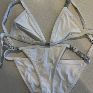Alexander Wang White Rhinestone-Accent Bikini Set